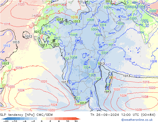 SLP tendency CMC/GEM Čt 26.09.2024 12 UTC