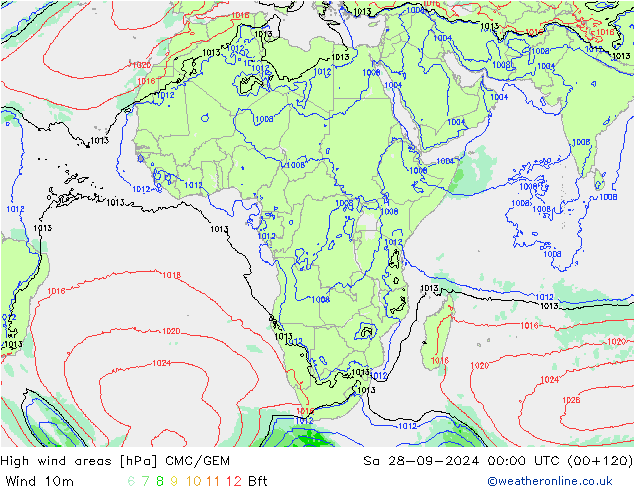 High wind areas CMC/GEM Sa 28.09.2024 00 UTC