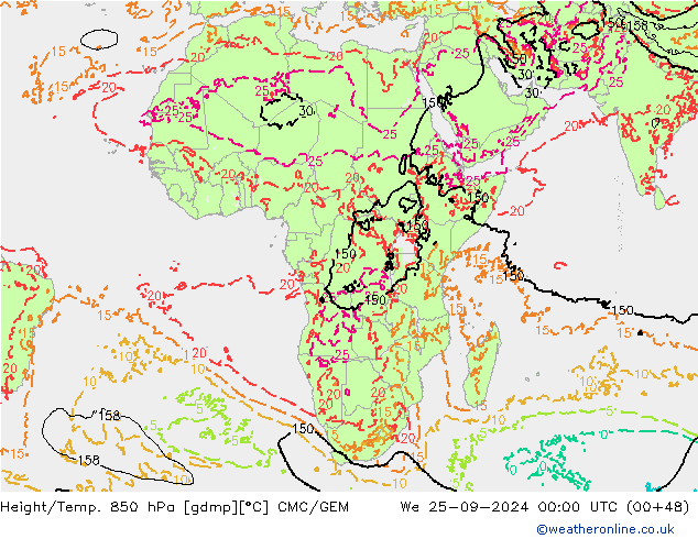 Height/Temp. 850 hPa CMC/GEM We 25.09.2024 00 UTC