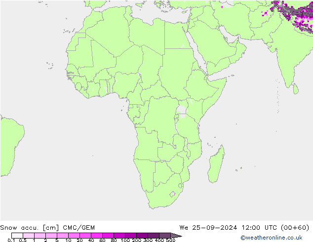 Snow accu. CMC/GEM We 25.09.2024 12 UTC