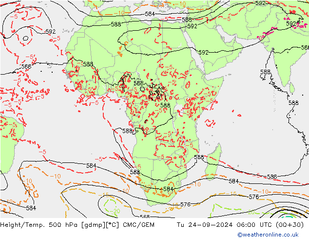 Height/Temp. 500 hPa CMC/GEM Ter 24.09.2024 06 UTC