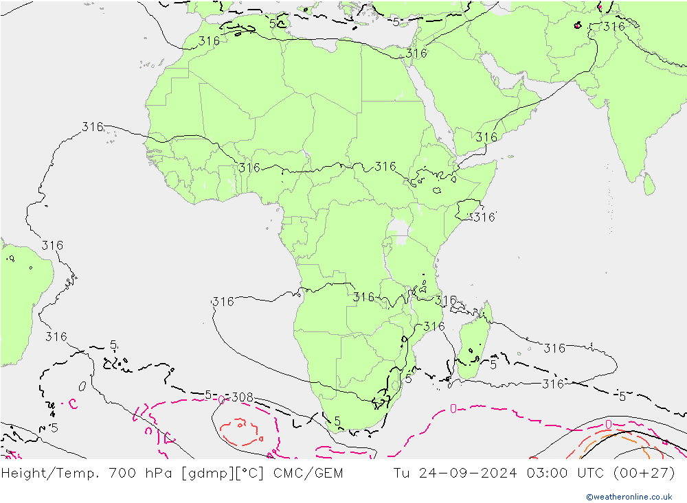 Height/Temp. 700 hPa CMC/GEM mar 24.09.2024 03 UTC