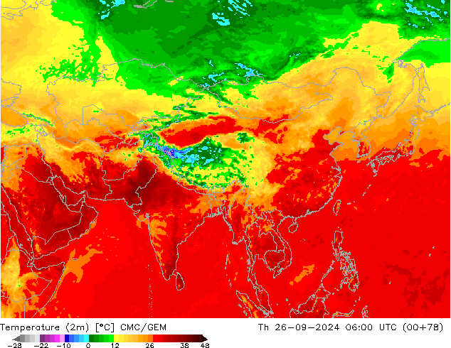 Temperature (2m) CMC/GEM Th 26.09.2024 06 UTC