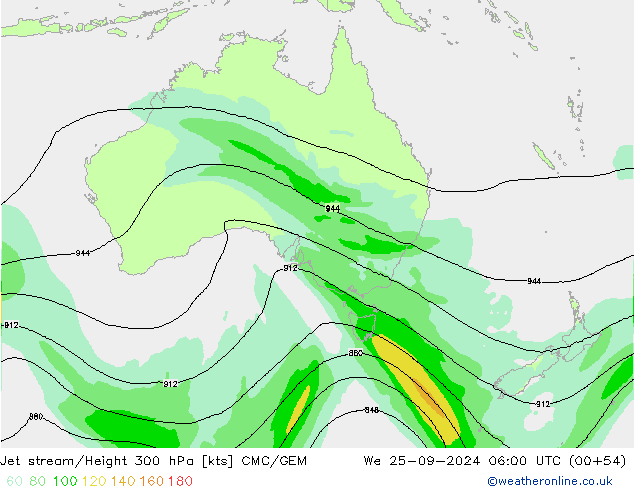 Jet stream/Height 300 hPa CMC/GEM We 25.09.2024 06 UTC