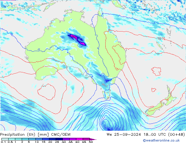 Precipitation (6h) CMC/GEM We 25.09.2024 00 UTC