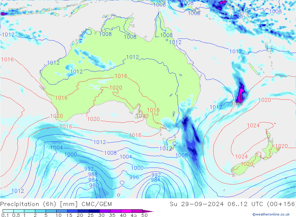 Précipitation (6h) CMC/GEM dim 29.09.2024 12 UTC