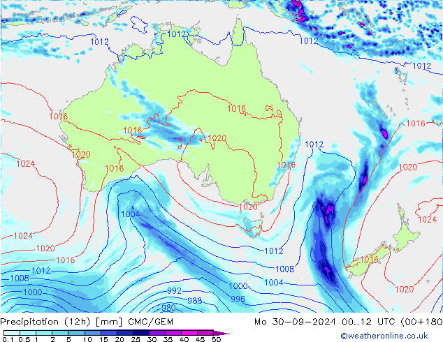 Precipitação (12h) CMC/GEM Seg 30.09.2024 12 UTC