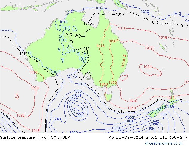 Atmosférický tlak CMC/GEM Po 23.09.2024 21 UTC