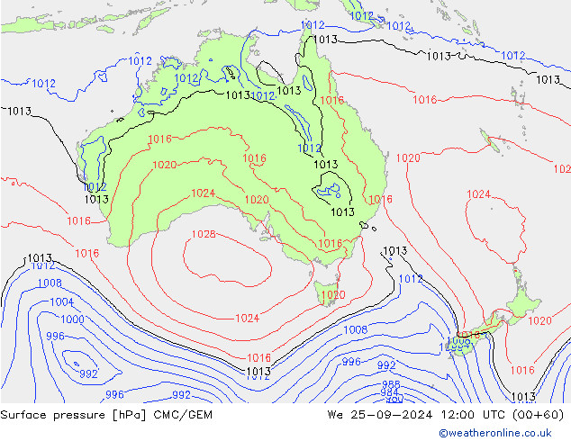 Surface pressure CMC/GEM We 25.09.2024 12 UTC