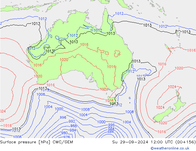 Surface pressure CMC/GEM Su 29.09.2024 12 UTC