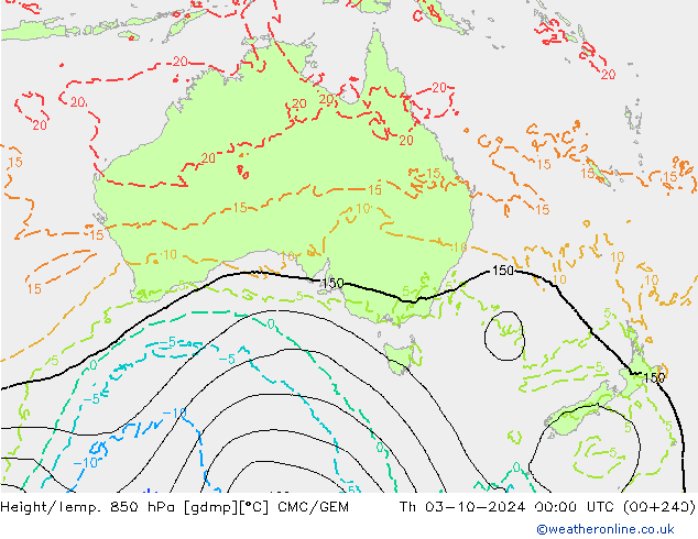 Yükseklik/Sıc. 850 hPa CMC/GEM Per 03.10.2024 00 UTC