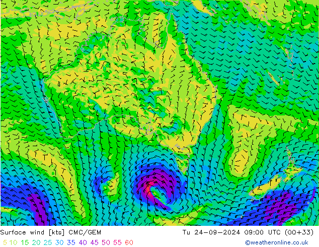 Wind 10 m CMC/GEM di 24.09.2024 09 UTC