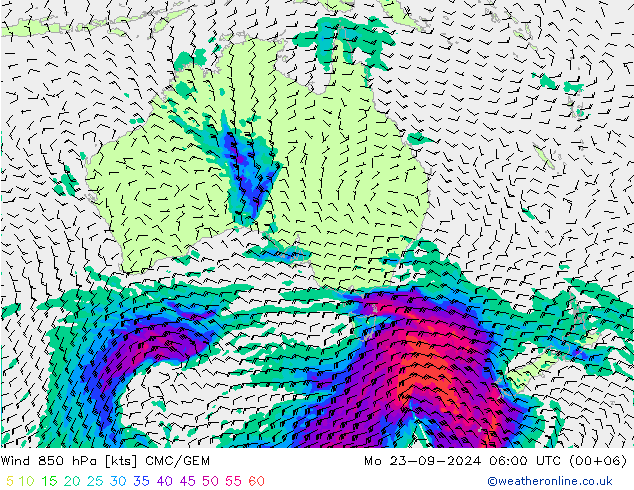 Wind 850 hPa CMC/GEM Mo 23.09.2024 06 UTC