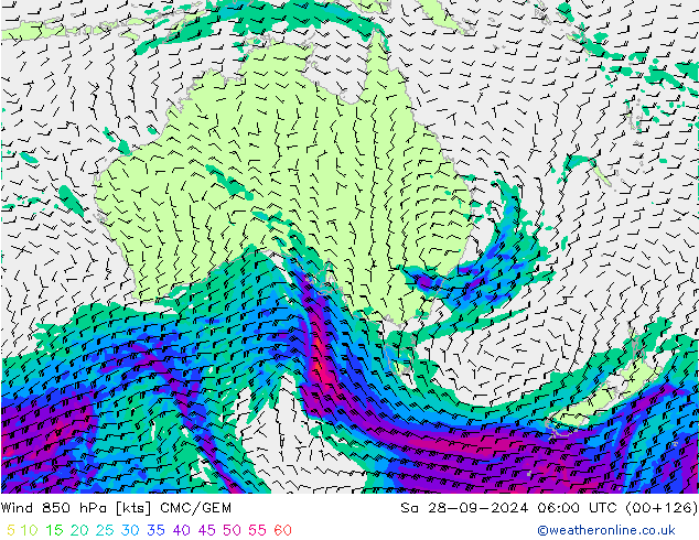 Wind 850 hPa CMC/GEM So 28.09.2024 06 UTC