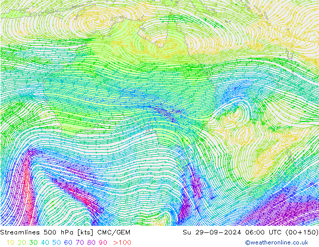 Línea de corriente 500 hPa CMC/GEM dom 29.09.2024 06 UTC