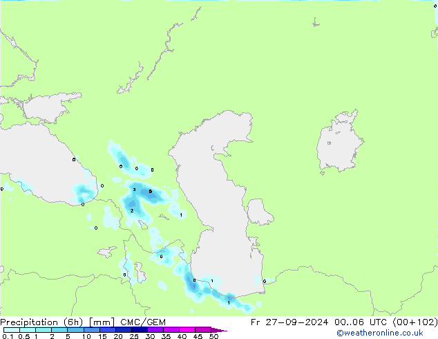 Precipitation (6h) CMC/GEM Fr 27.09.2024 06 UTC