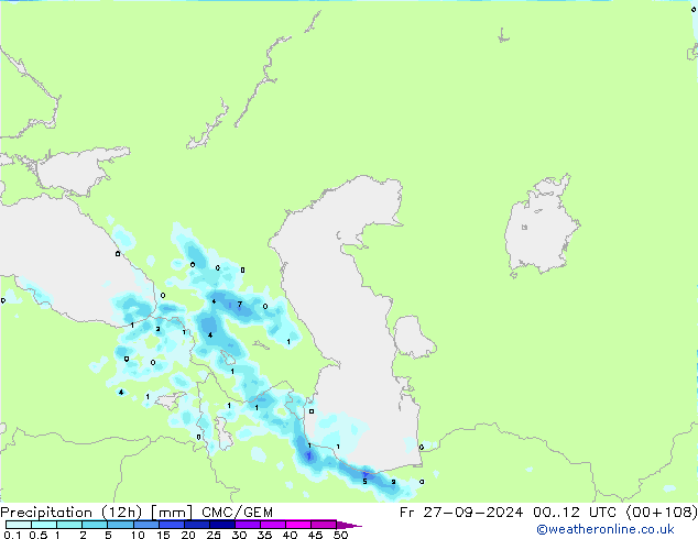 Précipitation (12h) CMC/GEM ven 27.09.2024 12 UTC