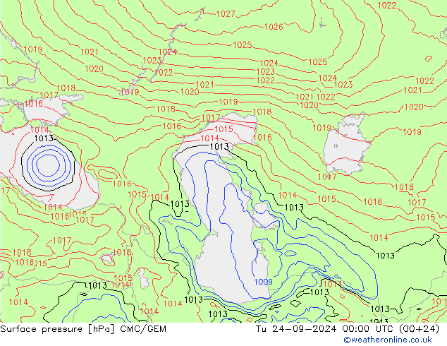 Surface pressure CMC/GEM Tu 24.09.2024 00 UTC