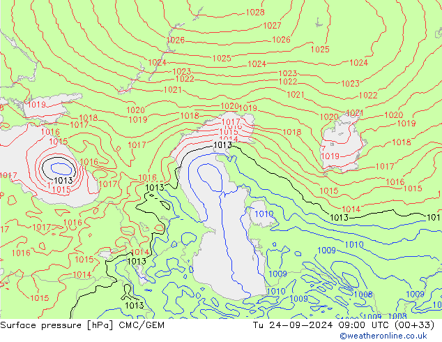 Surface pressure CMC/GEM Tu 24.09.2024 09 UTC