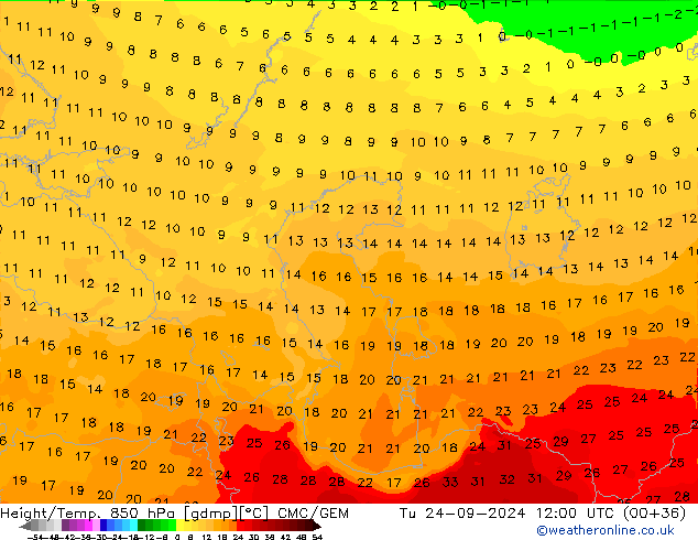 Height/Temp. 850 hPa CMC/GEM  24.09.2024 12 UTC