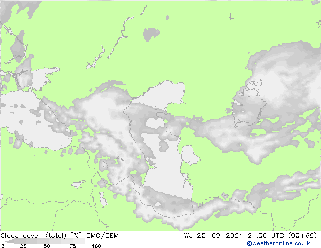 Bewolking (Totaal) CMC/GEM wo 25.09.2024 21 UTC