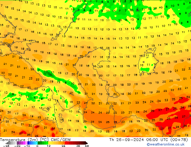 Temperature (2m) CMC/GEM Th 26.09.2024 06 UTC