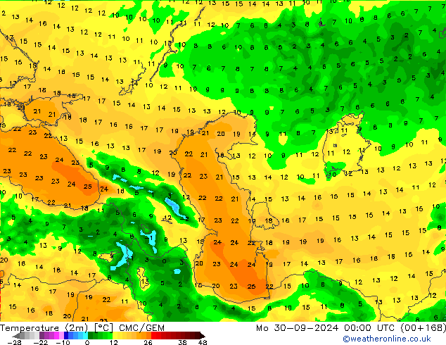 Temperatura (2m) CMC/GEM lun 30.09.2024 00 UTC