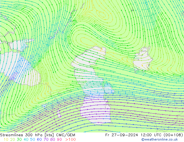 Rüzgar 300 hPa CMC/GEM Cu 27.09.2024 12 UTC