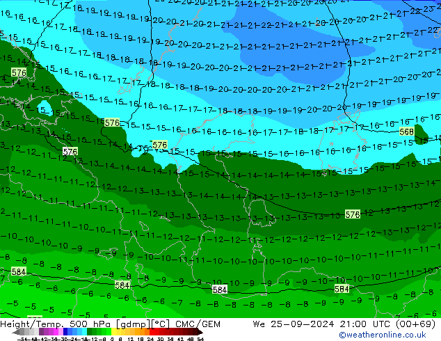 Hoogte/Temp. 500 hPa CMC/GEM wo 25.09.2024 21 UTC