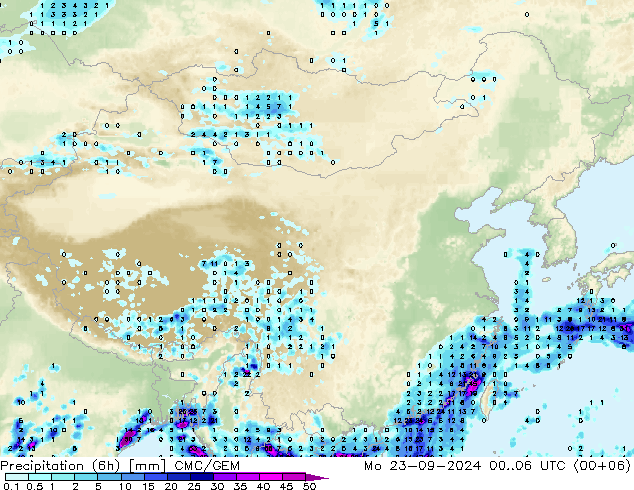 осадки (6h) CMC/GEM пн 23.09.2024 06 UTC