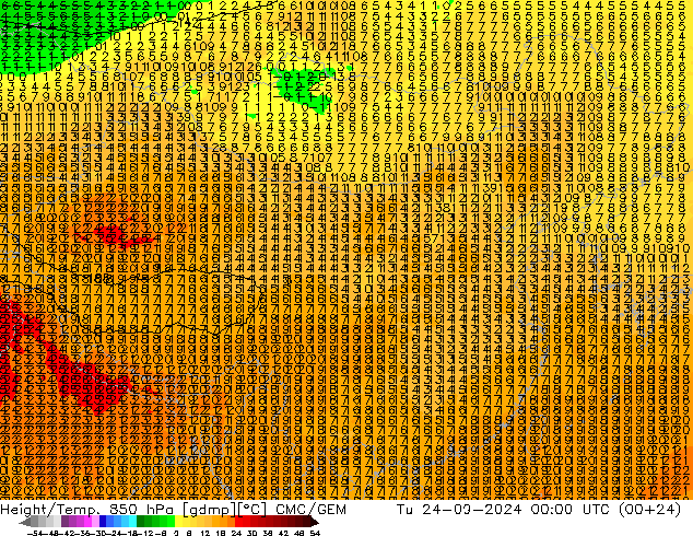 Height/Temp. 850 гПа CMC/GEM вт 24.09.2024 00 UTC