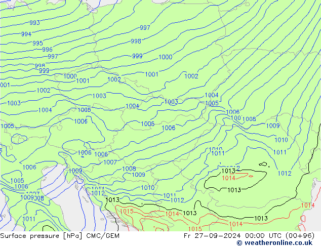 Surface pressure CMC/GEM Fr 27.09.2024 00 UTC