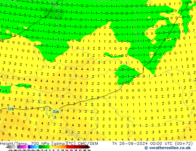 Height/Temp. 700 hPa CMC/GEM  26.09.2024 00 UTC