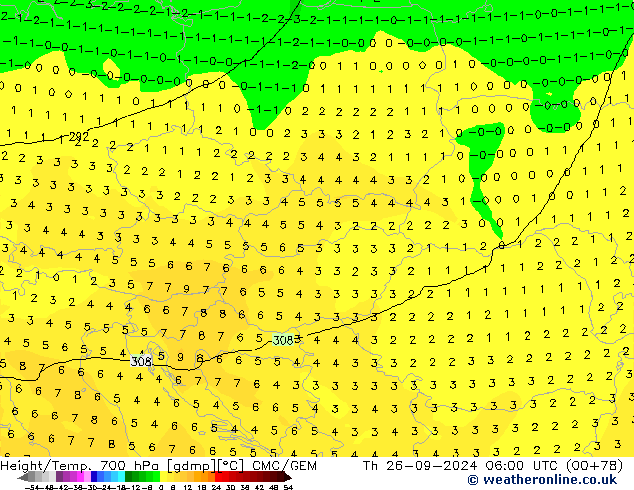 Height/Temp. 700 hPa CMC/GEM gio 26.09.2024 06 UTC