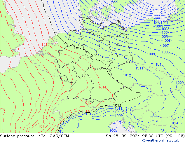 Surface pressure CMC/GEM Sa 28.09.2024 06 UTC