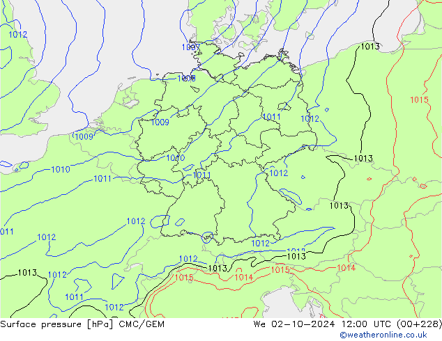 Surface pressure CMC/GEM We 02.10.2024 12 UTC