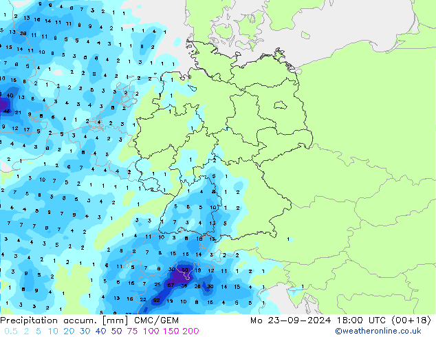 Precipitation accum. CMC/GEM пн 23.09.2024 18 UTC