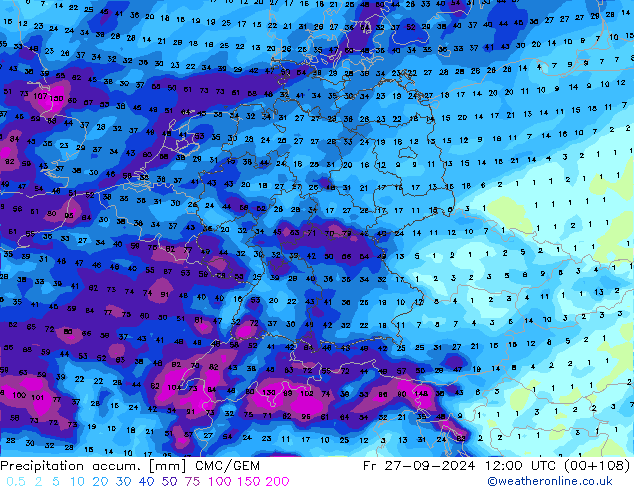 Precipitation accum. CMC/GEM  27.09.2024 12 UTC