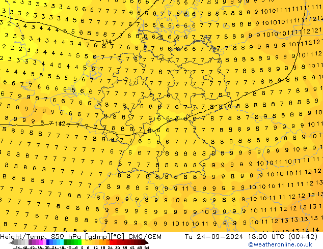 Height/Temp. 850 hPa CMC/GEM Tu 24.09.2024 18 UTC