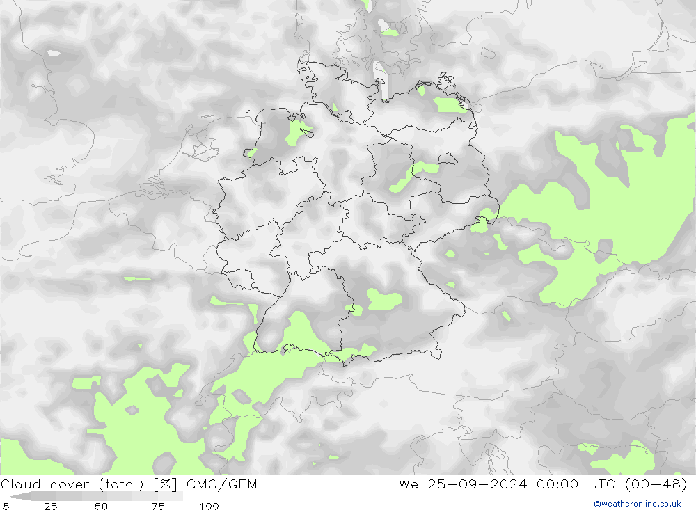 Bulutlar (toplam) CMC/GEM Çar 25.09.2024 00 UTC