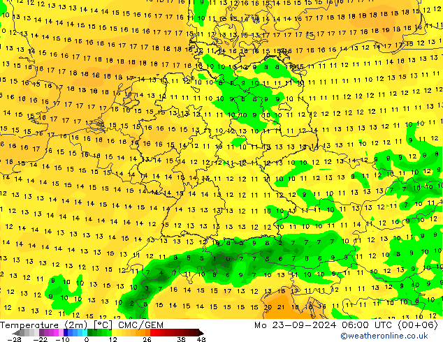 Temperaturkarte (2m) CMC/GEM Mo 23.09.2024 06 UTC