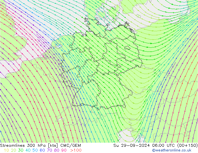 Rüzgar 300 hPa CMC/GEM Paz 29.09.2024 06 UTC