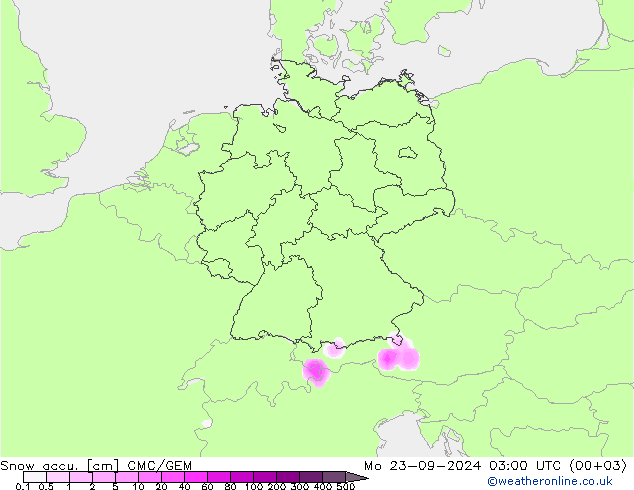 Snow accu. CMC/GEM lun 23.09.2024 03 UTC