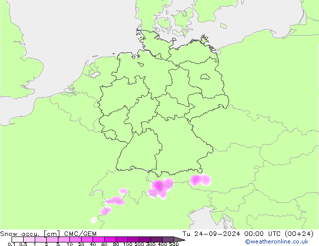 Snow accu. CMC/GEM wto. 24.09.2024 00 UTC