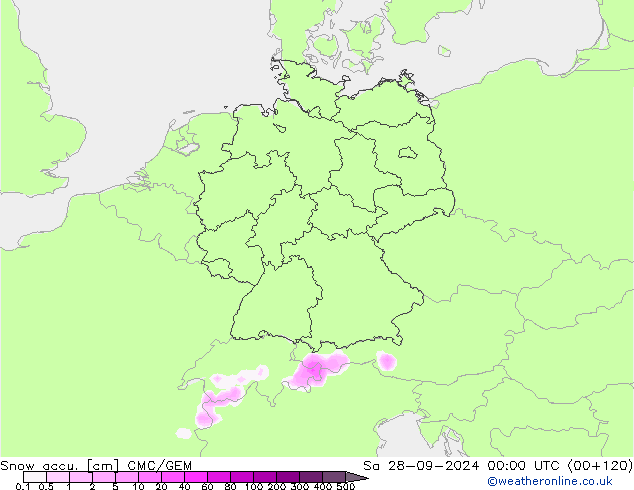 Snow accu. CMC/GEM sam 28.09.2024 00 UTC