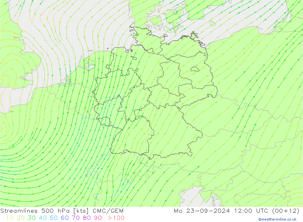 ветер 500 гПа CMC/GEM пн 23.09.2024 12 UTC