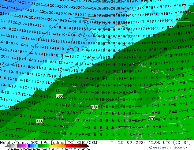 Height/Temp. 500 hPa CMC/GEM czw. 26.09.2024 12 UTC