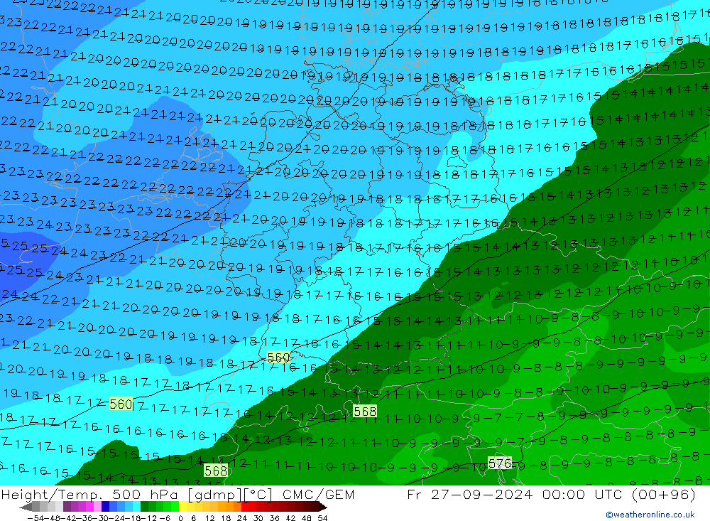 Yükseklik/Sıc. 500 hPa CMC/GEM Cu 27.09.2024 00 UTC