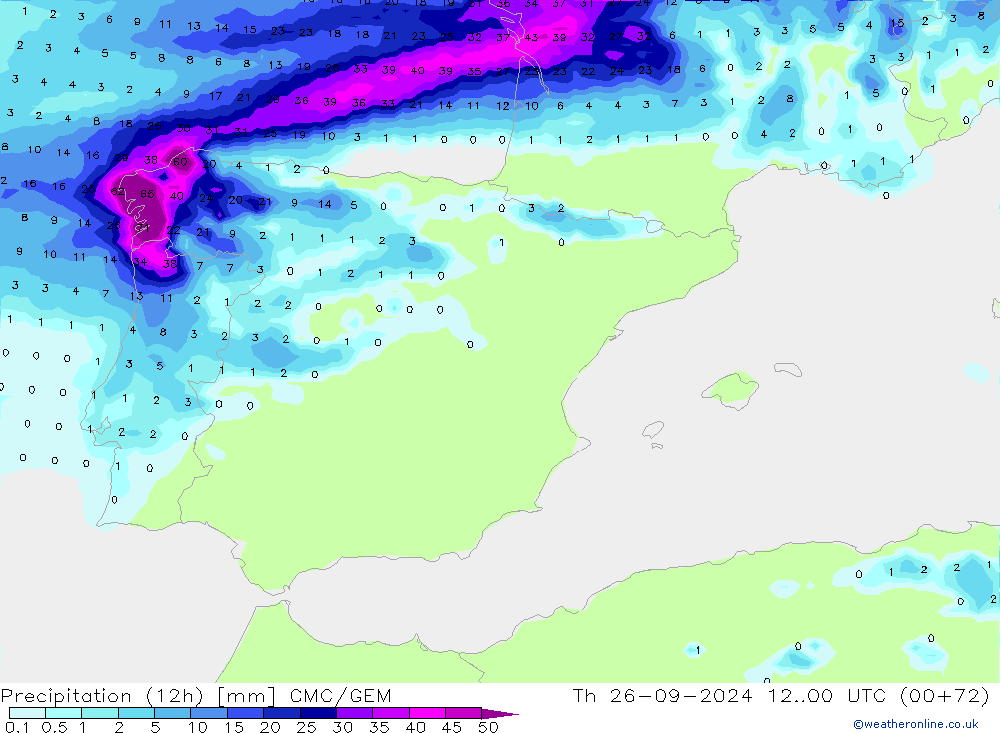 Precipitazione (12h) CMC/GEM gio 26.09.2024 00 UTC