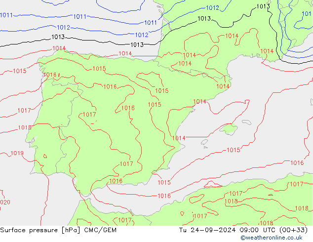 Presión superficial CMC/GEM mar 24.09.2024 09 UTC